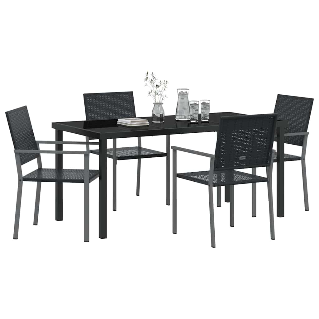 Garden Dining Set 5 pcs Black PE Rattan