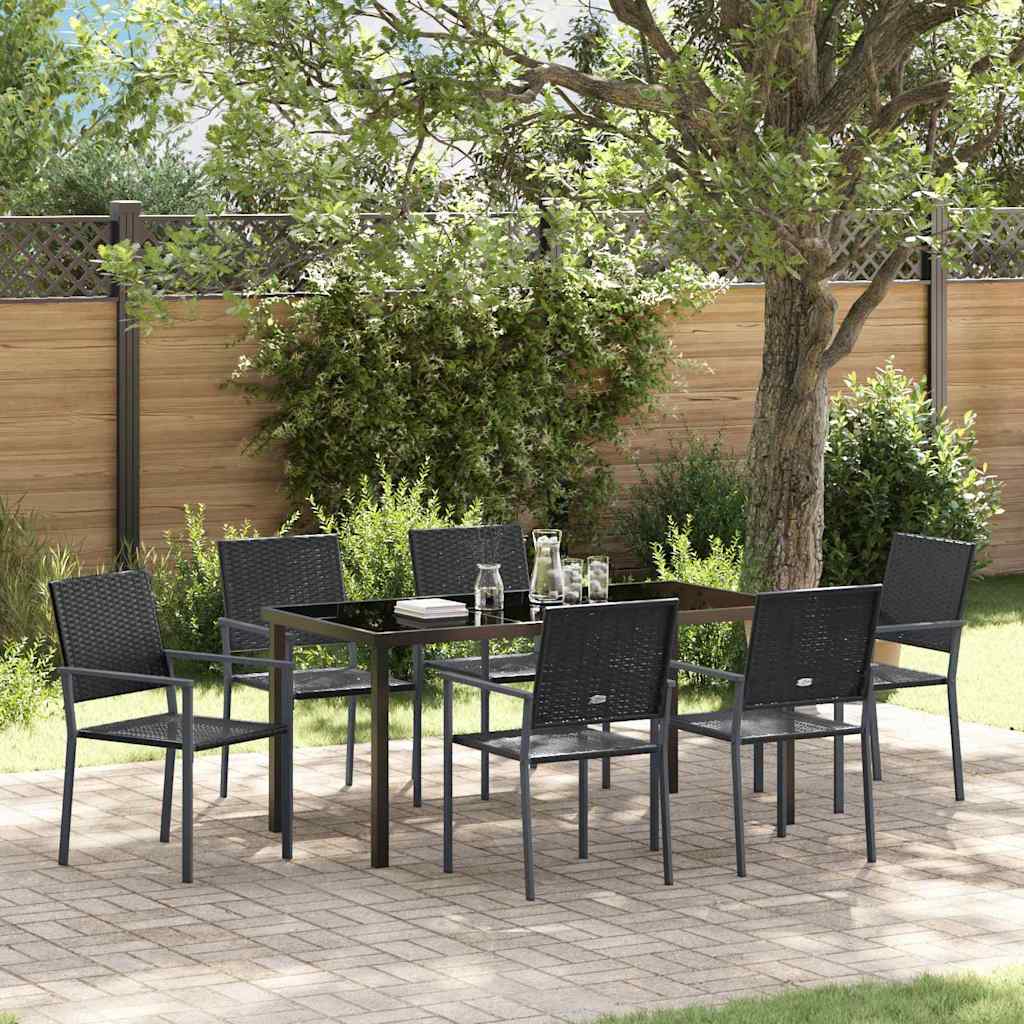 Garden Dining Set 7 pcs Black PE Rattan