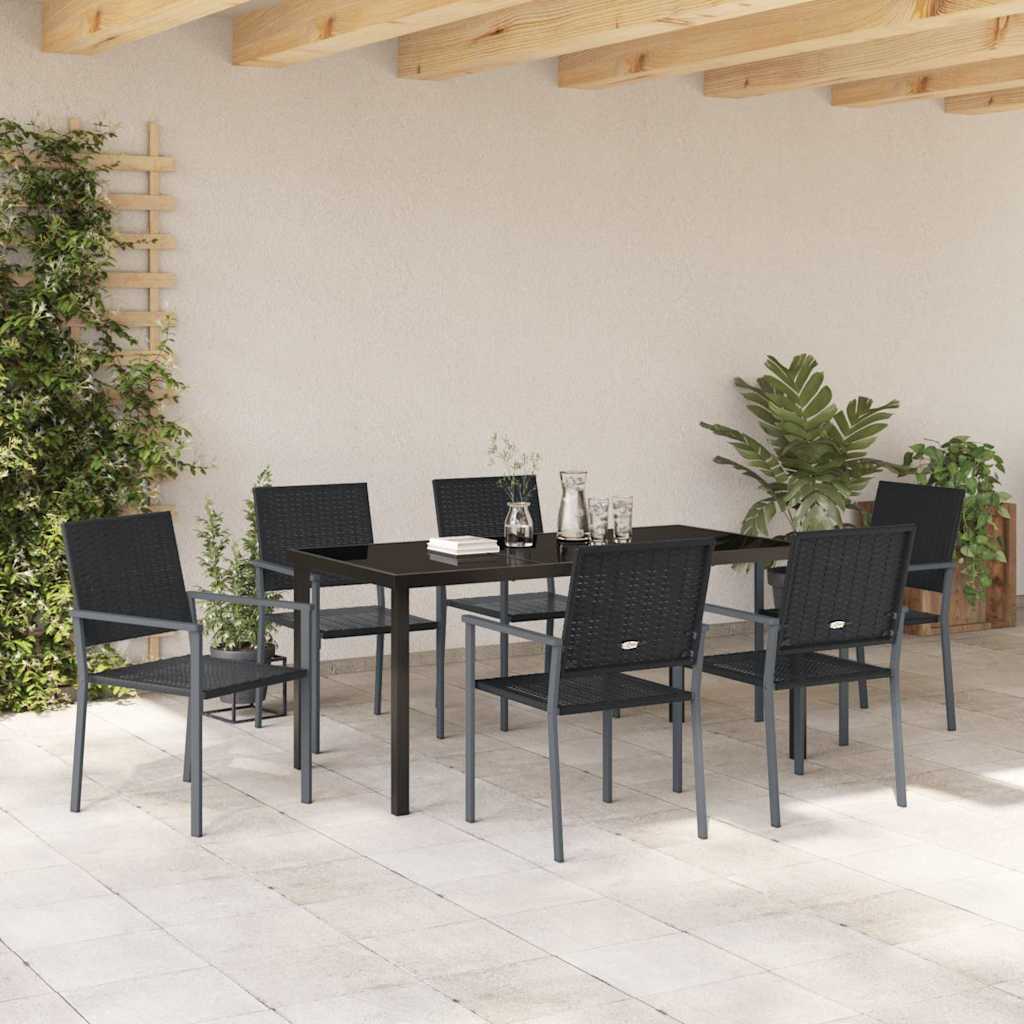 Garden Dining Set 7 pcs Black PE Rattan