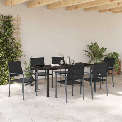 Garden Dining Set 7 pcs Black PE Rattan