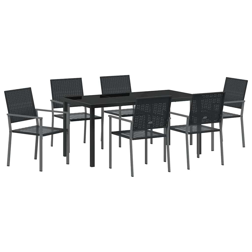 Garden Dining Set 7 pcs Black PE Rattan