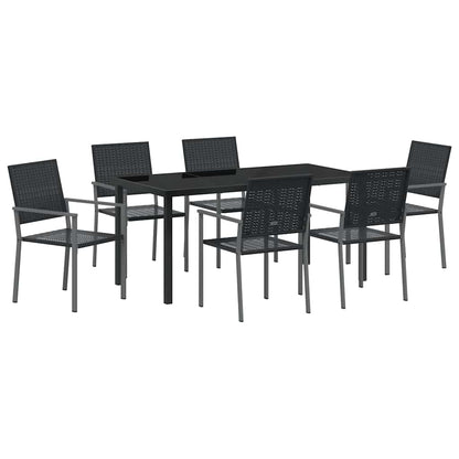 Garden Dining Set 7 pcs Black PE Rattan