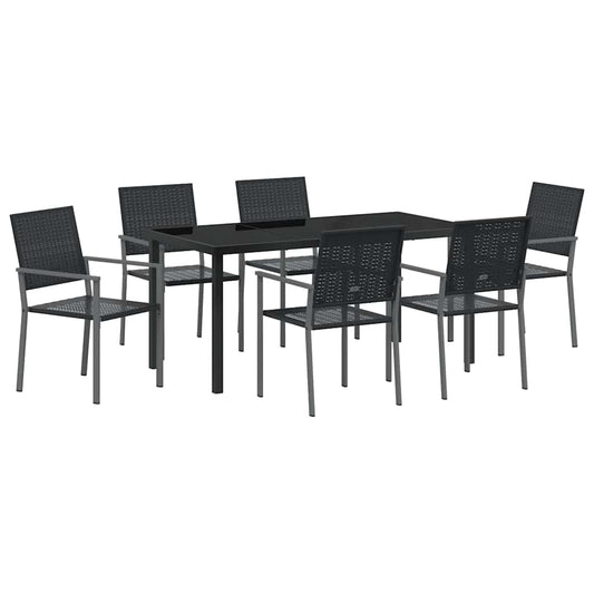 Garden Dining Set 7 pcs Black PE Rattan