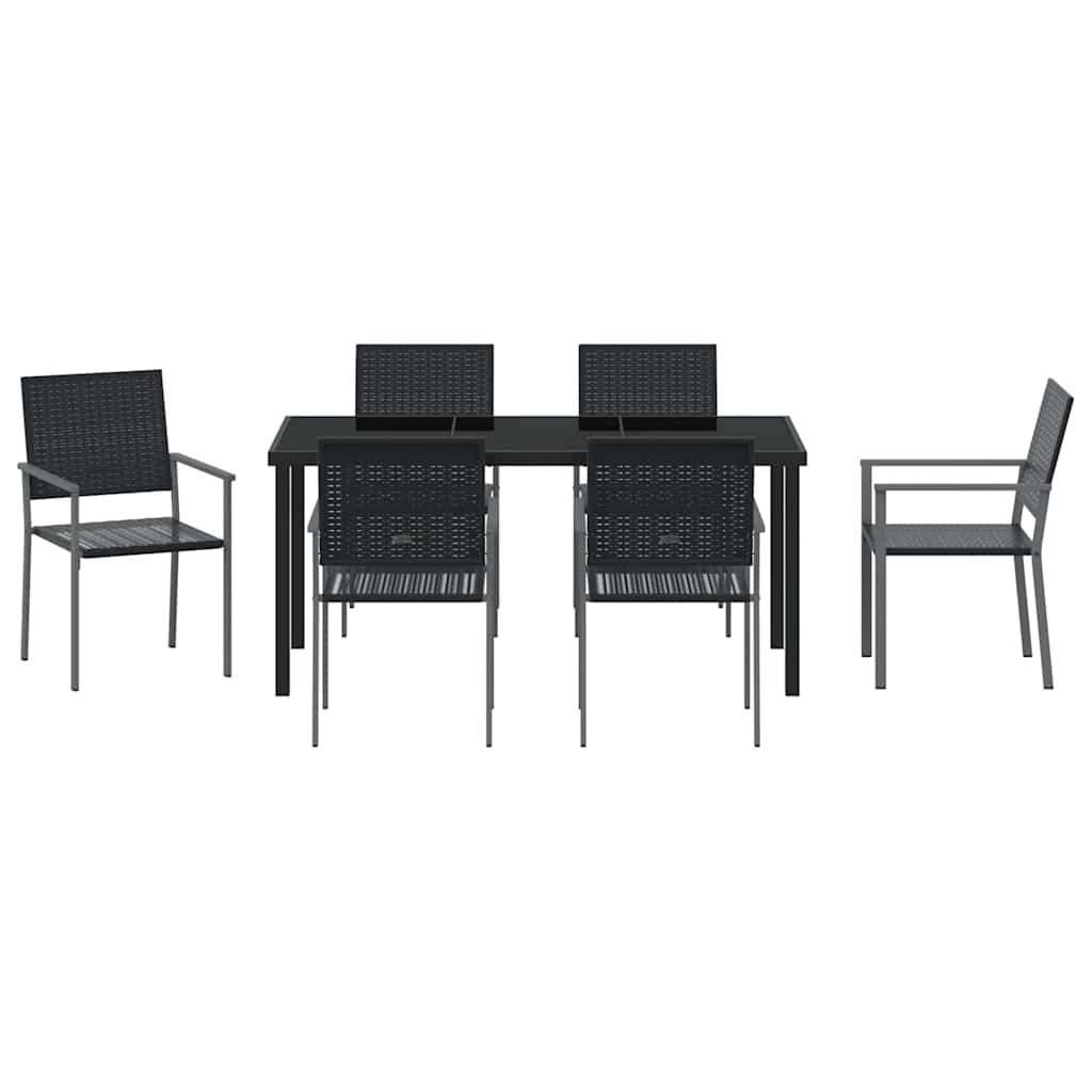 Garden Dining Set 7 pcs Black PE Rattan