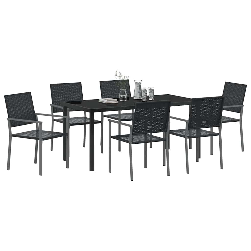 Garden Dining Set 7 pcs Black PE Rattan