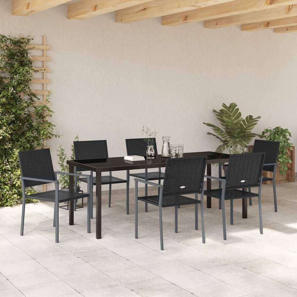 Garden Dining Set 7 pcs Black PE Rattan