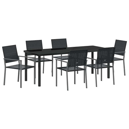 Garden Dining Set 7 pcs Black PE Rattan