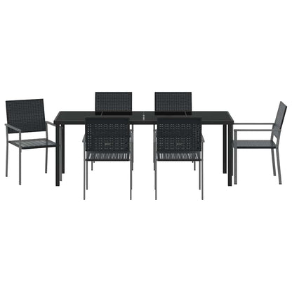 Garden Dining Set 7 pcs Black PE Rattan