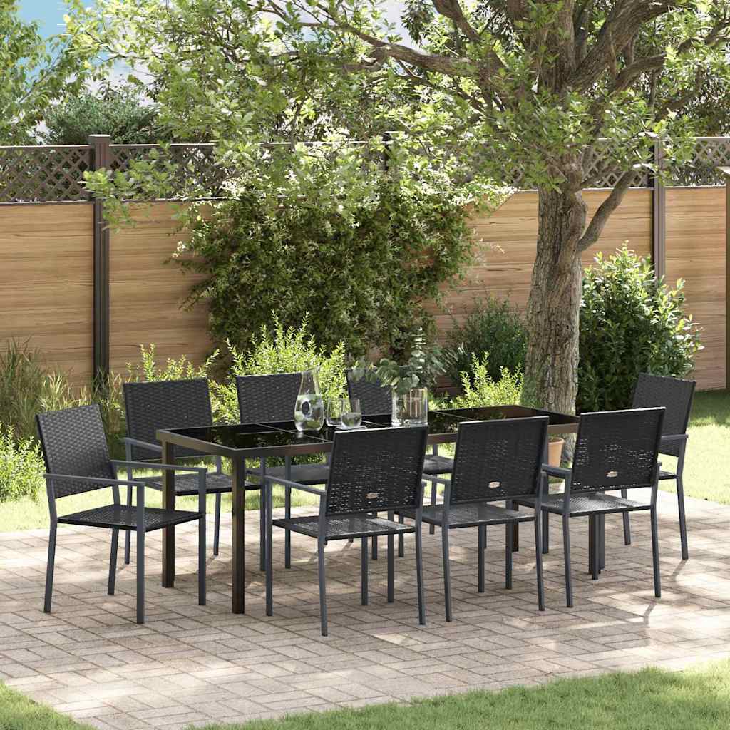 Garden Dining Set 9 pcs Black PE Rattan