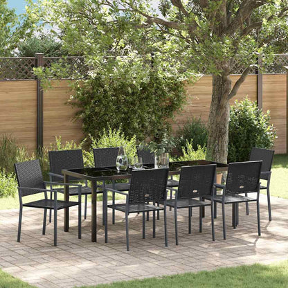 Garden Dining Set 9 pcs Black PE Rattan