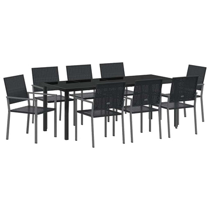 Garden Dining Set 9 pcs Black PE Rattan