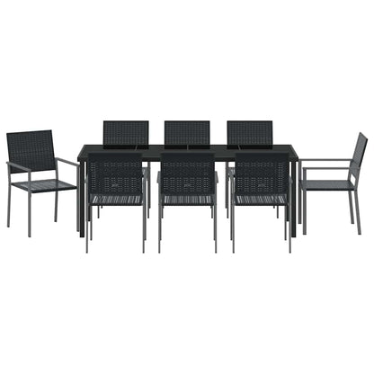 Garden Dining Set 9 pcs Black PE Rattan