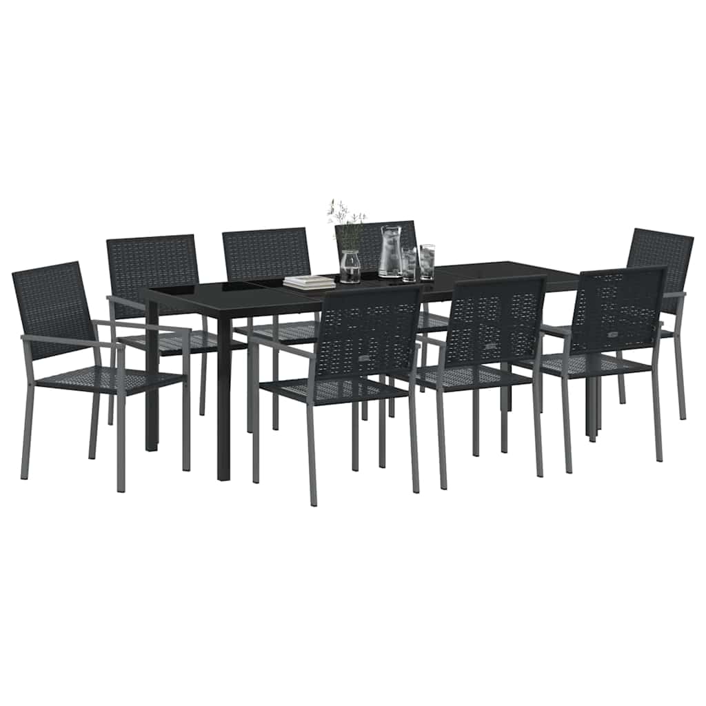 Garden Dining Set 9 pcs Black PE Rattan