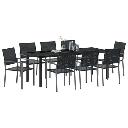 Garden Dining Set 9 pcs Black PE Rattan