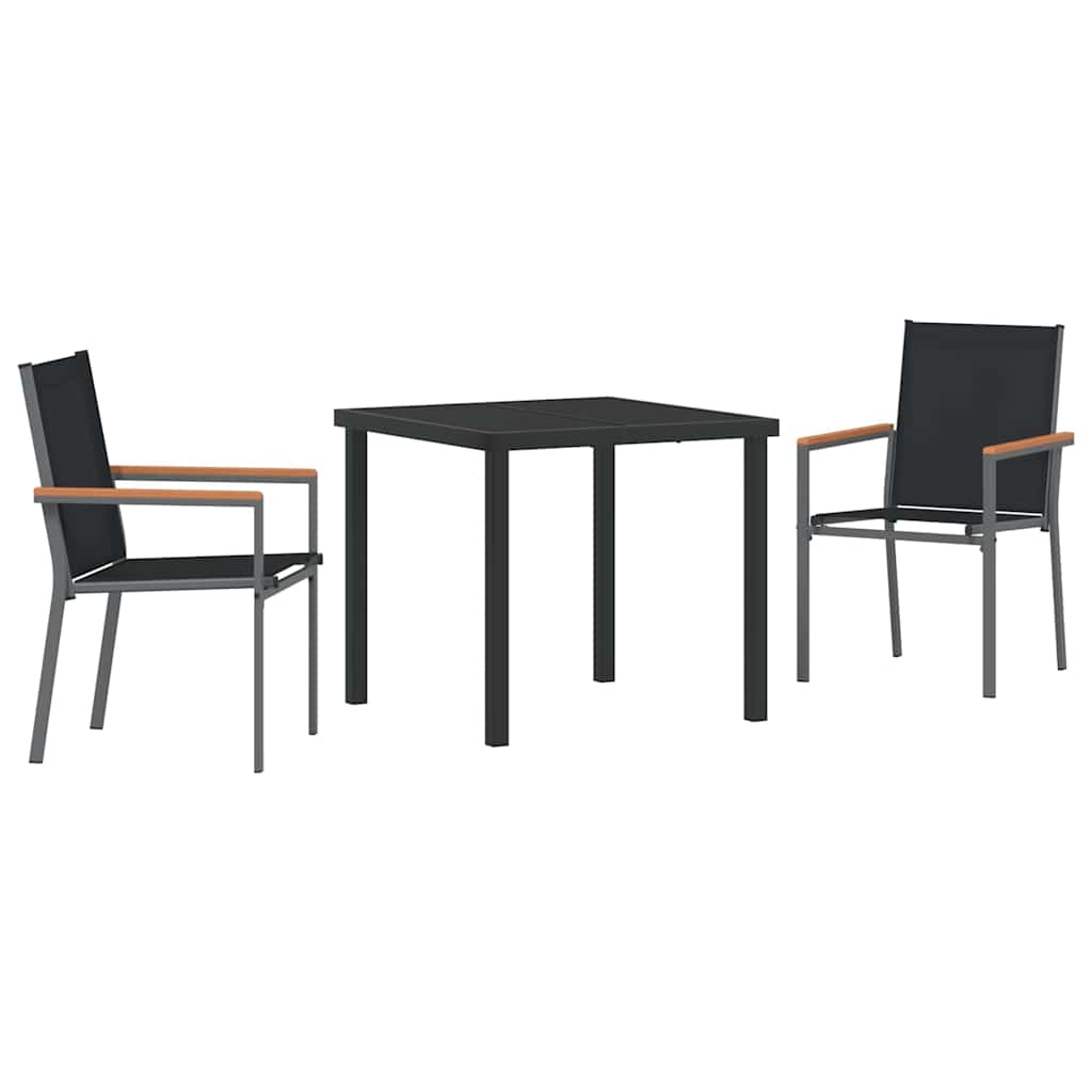 Garden Dining Set 3 pcs Black Powder-coated Steel