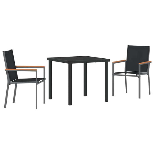 Garden Dining Set 3 pcs Black Powder-coated Steel