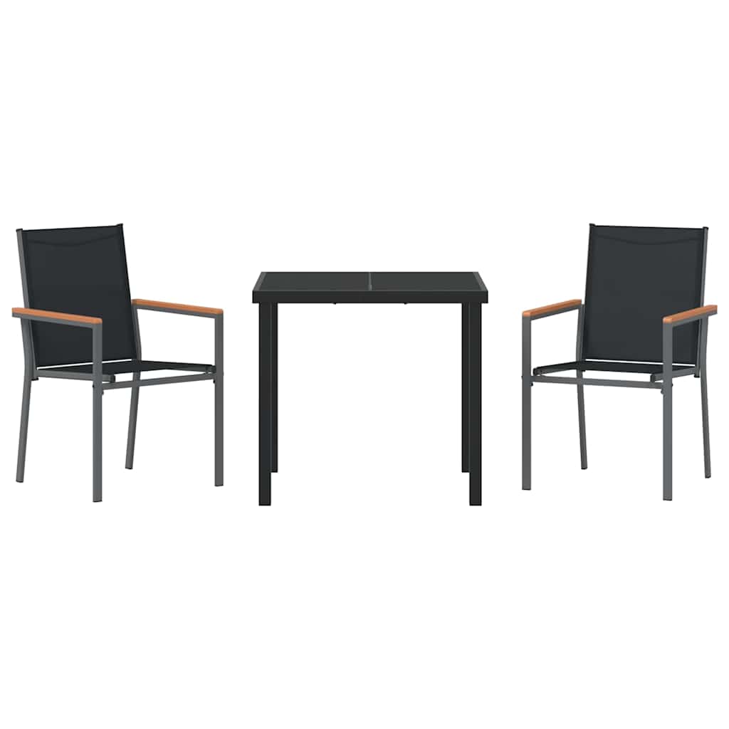 Garden Dining Set 3 pcs Black Powder-coated Steel