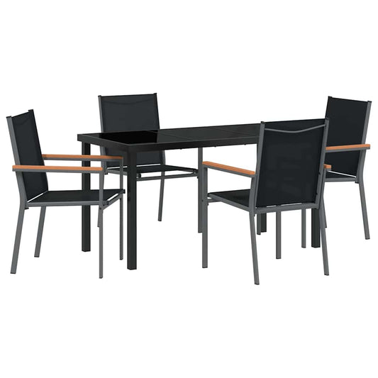 Garden Dining Set 5 pcs Black Powder-coated Steel