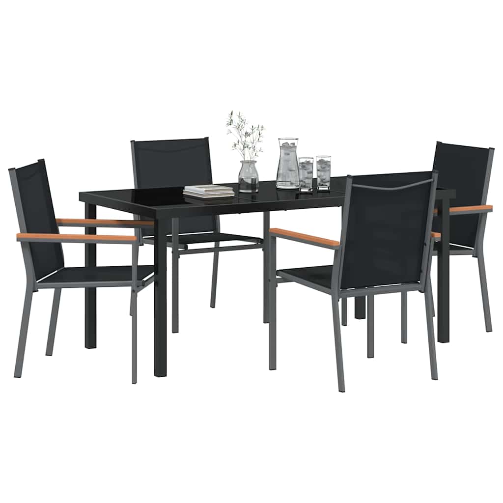 Garden Dining Set 5 pcs Black Powder-coated Steel