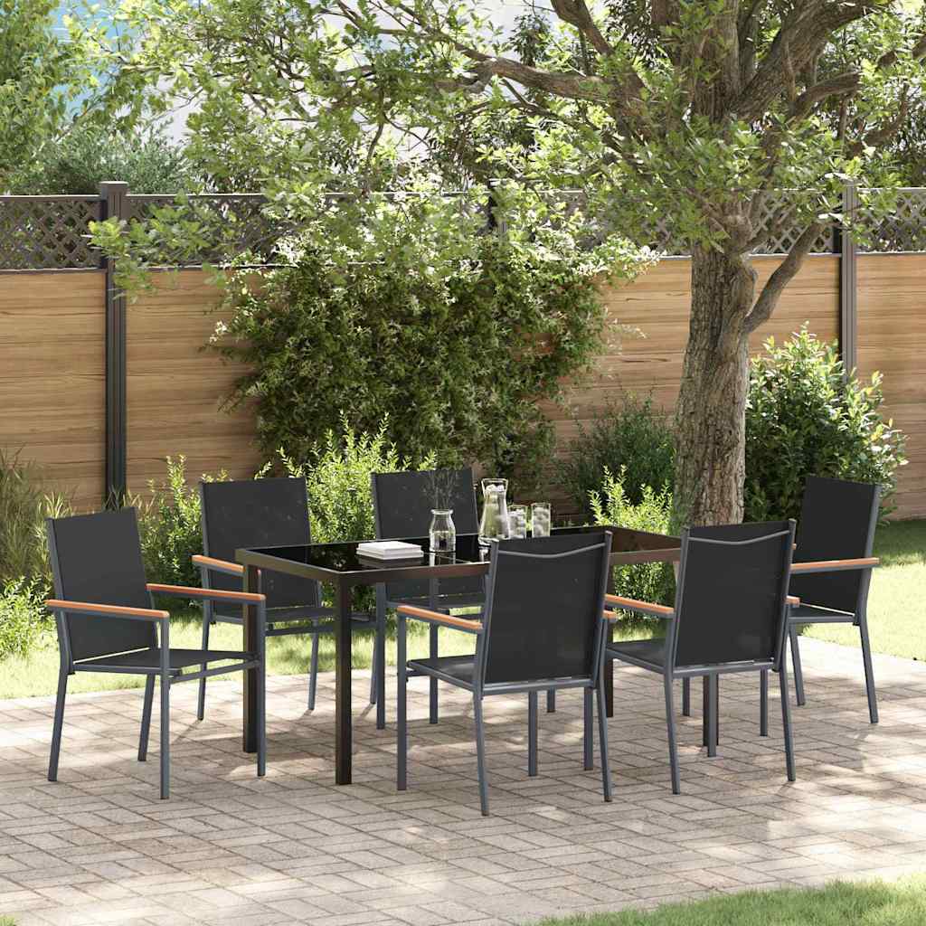 Garden Dining Set 7 pcs Black Powder-coated Steel