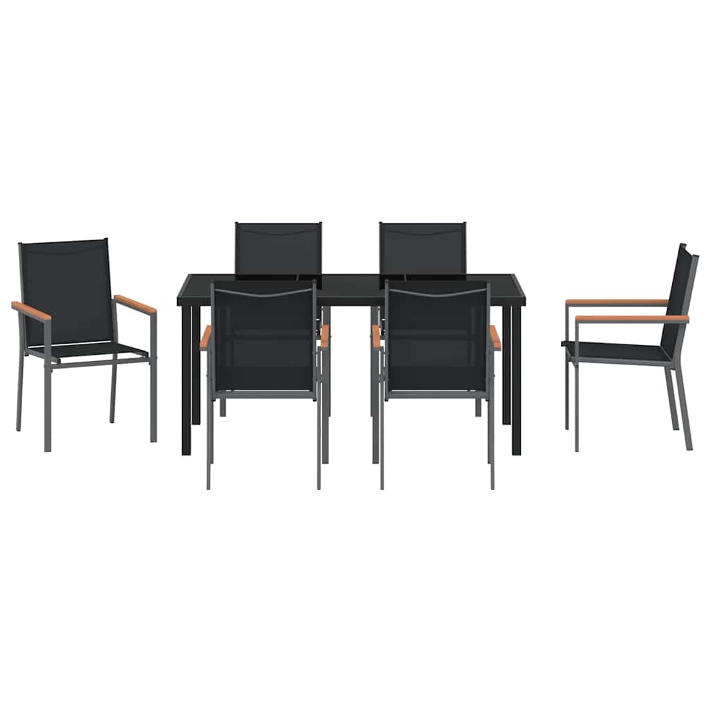 Garden Dining Set 7 pcs Black Powder-coated Steel