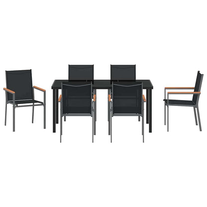 Garden Dining Set 7 pcs Black Powder-coated Steel