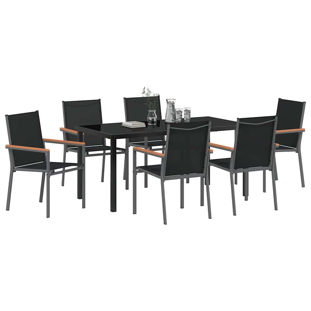 Garden Dining Set 7 pcs Black Powder-coated Steel