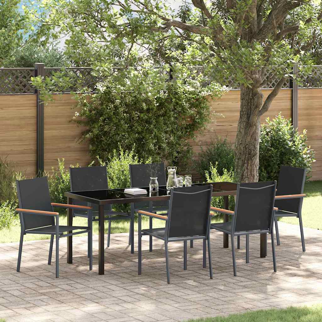 Garden Dining Set 7 pcs Black Powder-coated Steel