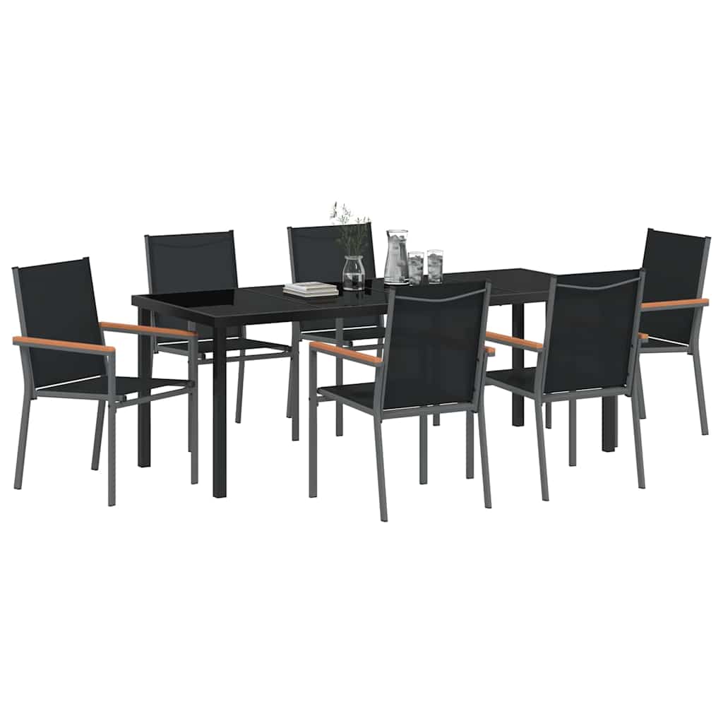 Garden Dining Set 7 pcs Black Powder-coated Steel