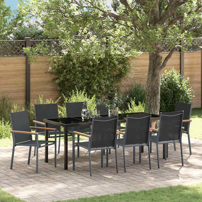 Garden Dining Set 9 pcs Black Powder-coated Steel