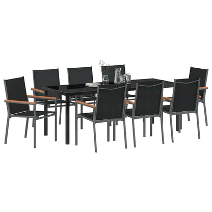 Garden Dining Set 9 pcs Black Powder-coated Steel