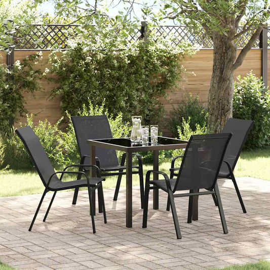 Garden Dining Set 5 pcs Black Powder-coated Steel