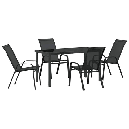 Garden Dining Set 5 pcs Black Powder-coated Steel