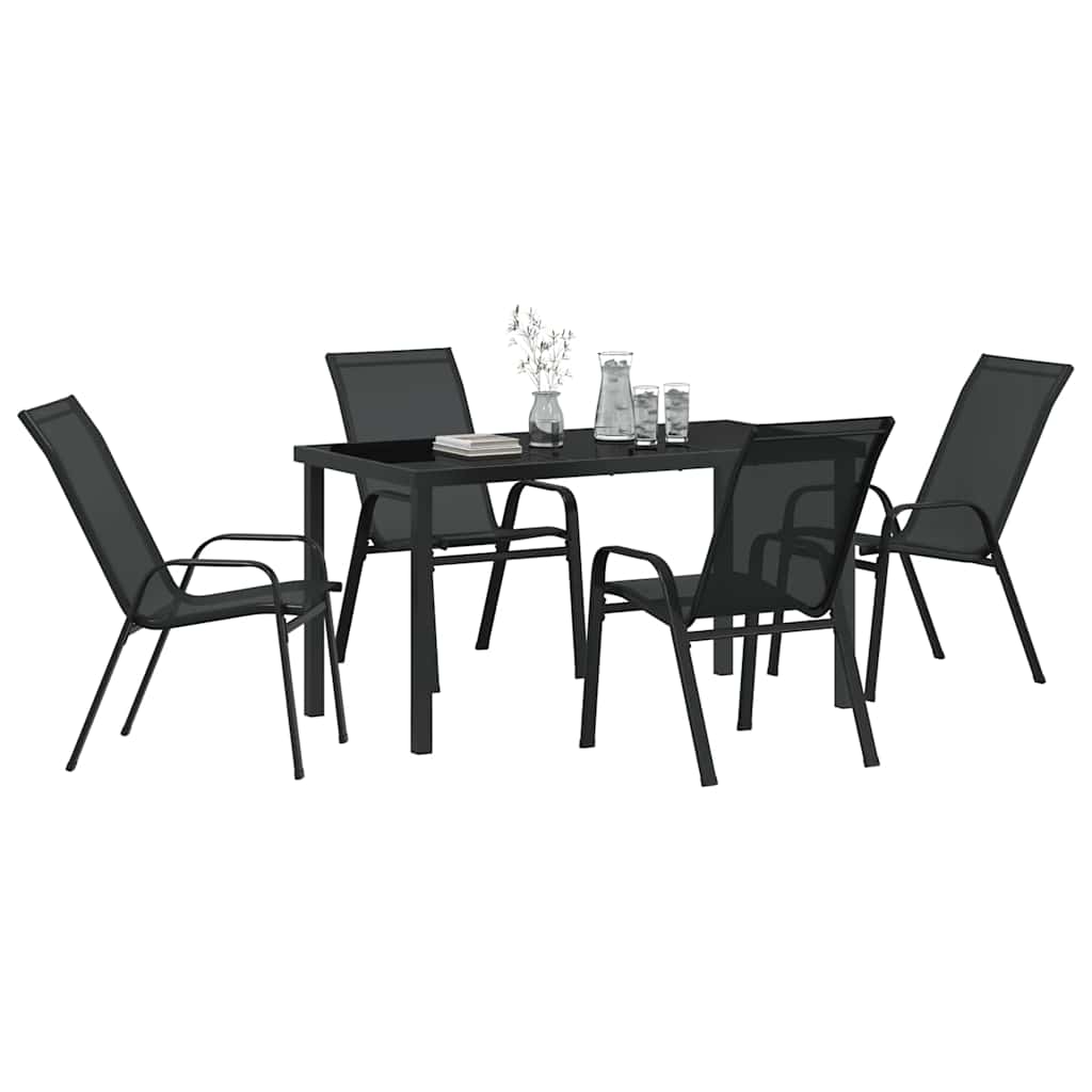 Garden Dining Set 5 pcs Black Powder-coated Steel