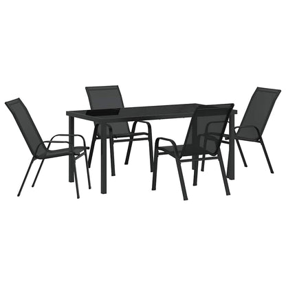 Garden Dining Set 5 pcs Black Powder-coated Steel