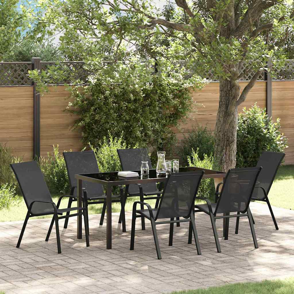 Garden Dining Set 7 pcs Black Powder-coated Steel
