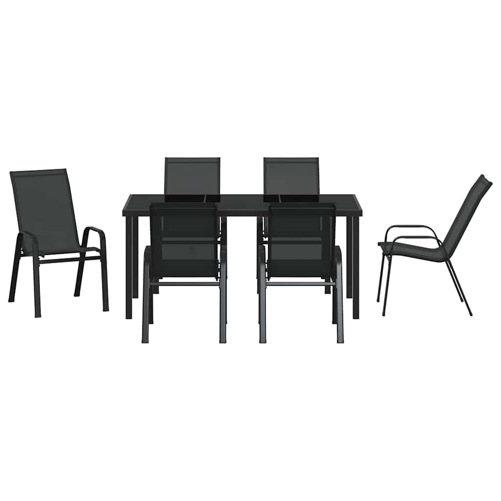 Garden Dining Set 7 pcs Black Powder-coated Steel