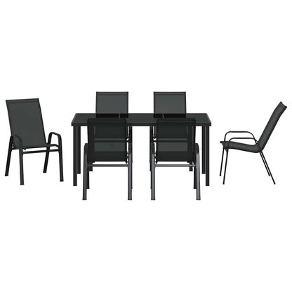 Garden Dining Set 7 pcs Black Powder-coated Steel