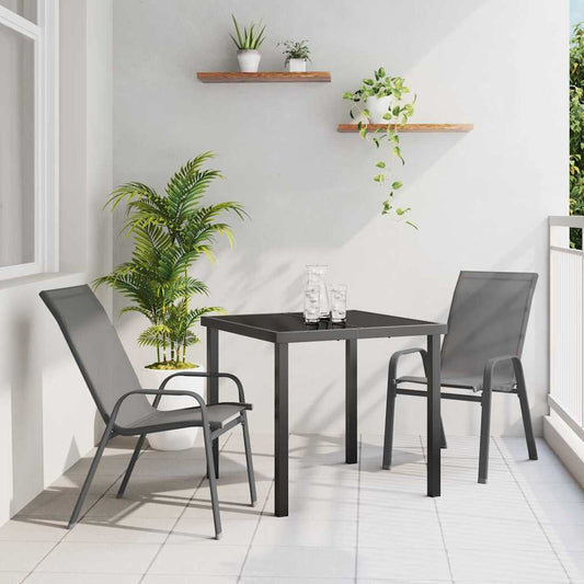 Garden Dining Set 3 pcs Grey and Black Powder-coated Steel