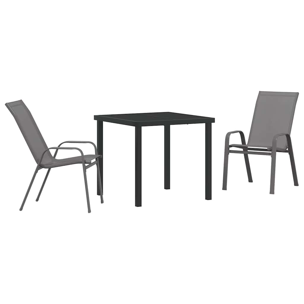 Garden Dining Set 3 pcs Grey and Black Powder-coated Steel