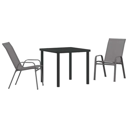 Garden Dining Set 3 pcs Grey and Black Powder-coated Steel