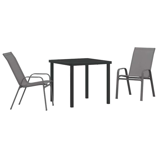 Garden Dining Set 3 pcs Grey and Black Powder-coated Steel