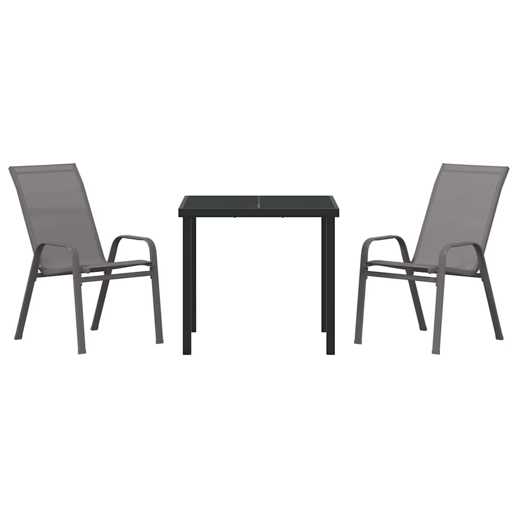 Garden Dining Set 3 pcs Grey and Black Powder-coated Steel