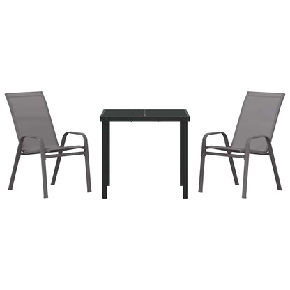 Garden Dining Set 3 pcs Grey and Black Powder-coated Steel
