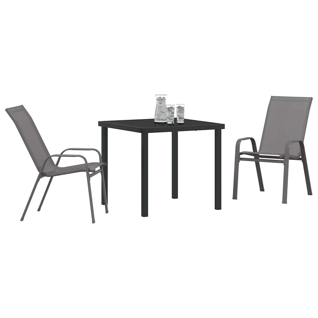 Garden Dining Set 3 pcs Grey and Black Powder-coated Steel