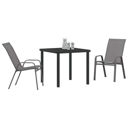 Garden Dining Set 3 pcs Grey and Black Powder-coated Steel