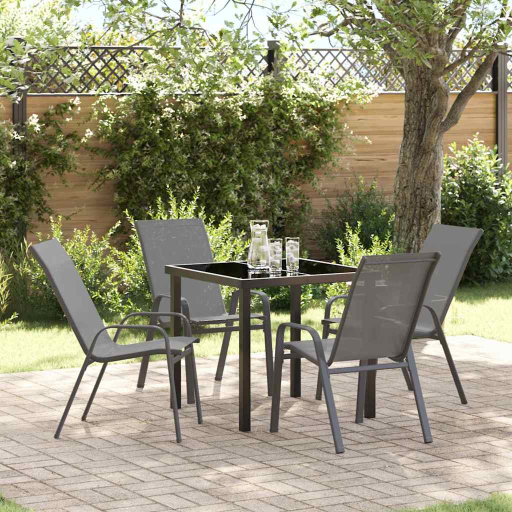 Garden Dining Set 5 pcs Grey and Black Powder-coated Steel