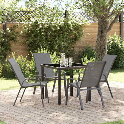 Garden Dining Set 5 pcs Grey and Black Powder-coated Steel