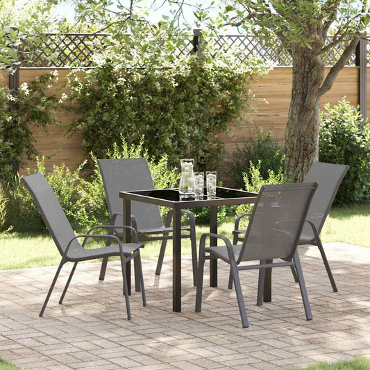 Garden Dining Set 5 pcs Grey and Black Powder-coated Steel