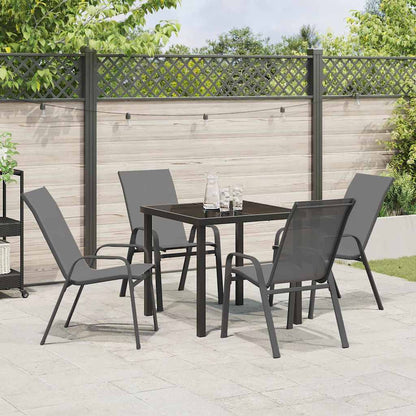 Garden Dining Set 5 pcs Grey and Black Powder-coated Steel